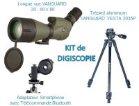 KIT Digiscopie avec longue vue 20-60x80 ENDEAVOR XF 80A et trpied VESTA 203AP et adaptateur smartphone VANGUARD